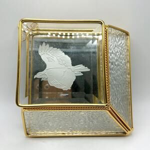 Vintage Glass & Brass Etched Eagle Hanging Wall Mirror Backed Pocket Decor